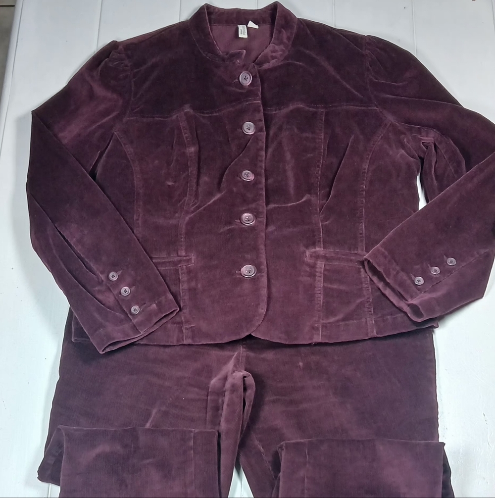 Sz 14 Women Vtg ST. John's Bay Stretch Corduroy Blazer Jacket Pants 2 Piece Set